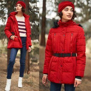 Belted Puffer Jacket red